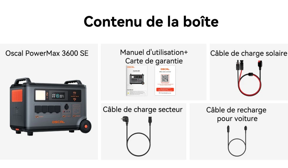 Oscal PowerMax 3600SE Station d’énergie portable, batterie LiFePO4 3600Wh, sortie sinusoïdale pure 3600W, pic 4500W, 6 modes LED, USB-C 100W, commande app, recharge rapide, générateur solaire pour secours, camping, camping-car – prise EU