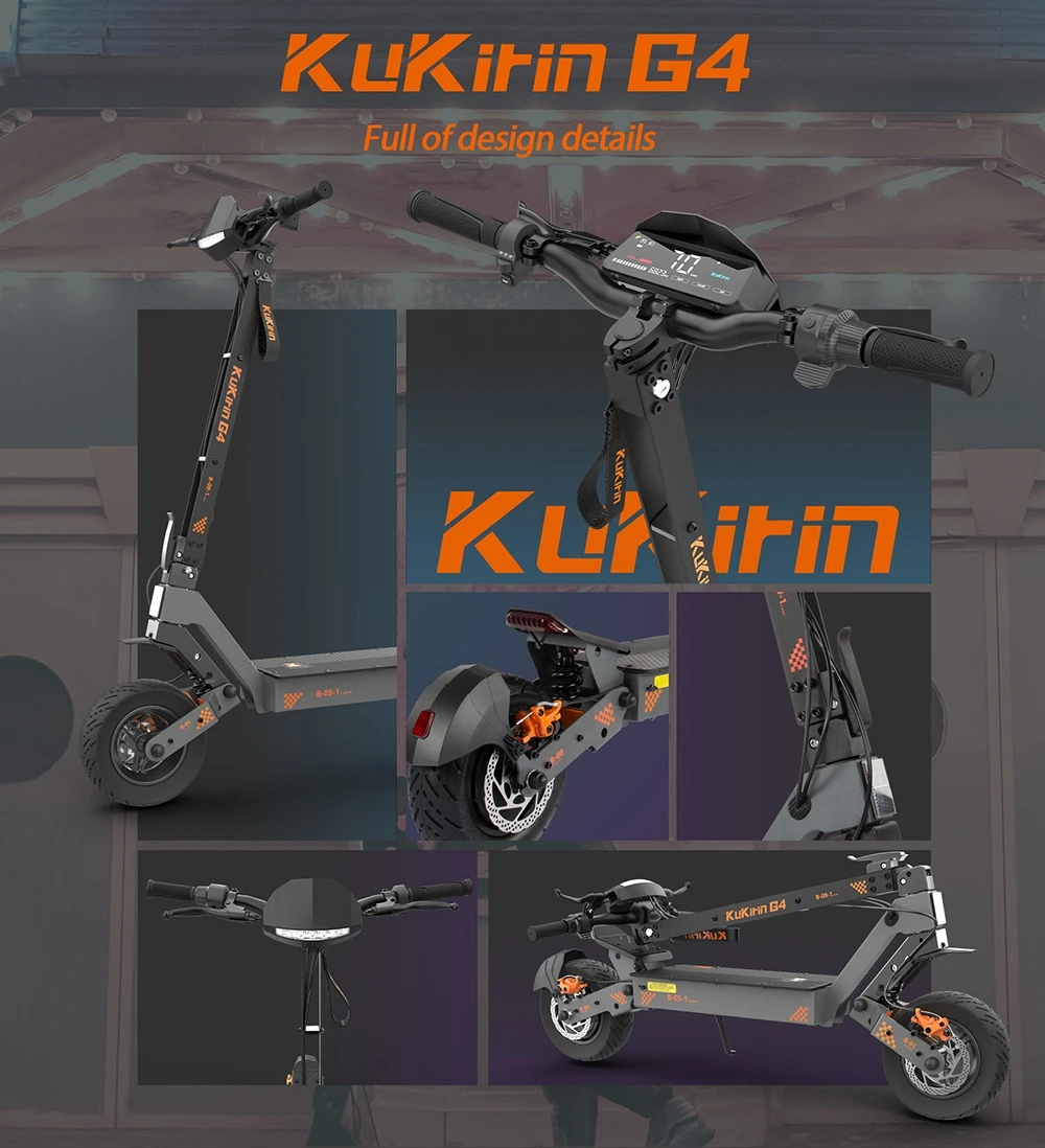 Hulajnoga elektryczna KuKirin G4 (wersja 2026), silnik 2000 W, akumulator 60 V 20 Ah, opony 11-calowe, prędkość maksymalna 70 km/h, zasięg 75 km, przednie i tylne hamulce tarczowe, amortyzatory czteroramienne
