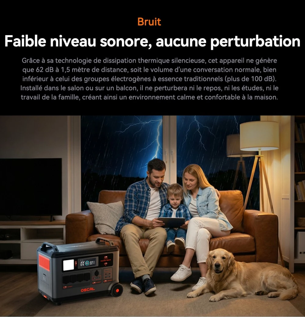 Oscal PowerMax 3600SE Station d’énergie portable, batterie LiFePO4 3600Wh, sortie sinusoïdale pure 3600W, pic 4500W, 6 modes LED, USB-C 100W, commande app, recharge rapide, générateur solaire pour secours, camping, camping-car – prise EU