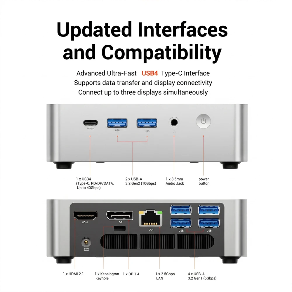 FIREBAT F1 Mini PC, AMD Ryzen 7 H255, 8 Cores 16 Threads Up to 4.9GHz, AMD Radeon 780M Graphics, 16GB LPDDR5 RAM, 512GB SSD, USB4 40Gbps, DP+HDMI+Type-C 4K Triple Display, WiFi 6 Bluetooth 5.2, 2.5G RJ45 LAN, Dual M.2 SSD Expansion