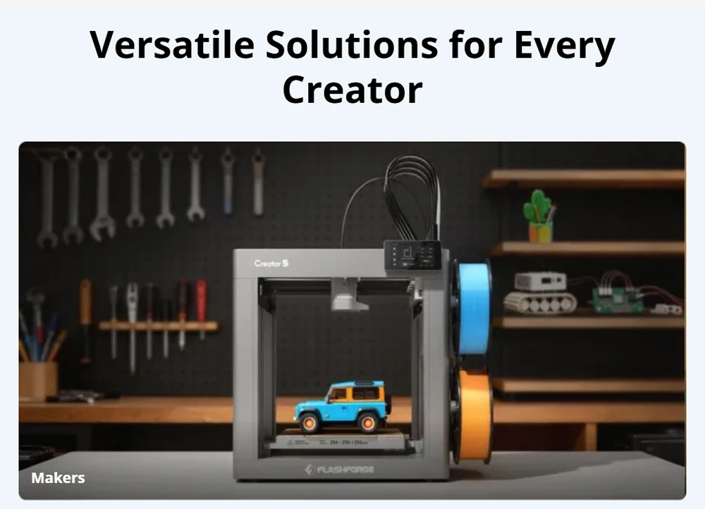 Flashforge Creator 5 3D Printer, 4 Independent Toolheads, 256×256×256mm Build Volume, 600mm/s Travel Speed, Auto Leveling, 320°C Nozzle, Multi-Color Multi-Material Printing, WiFi Remote Monitoring, PEI Flexible Plate