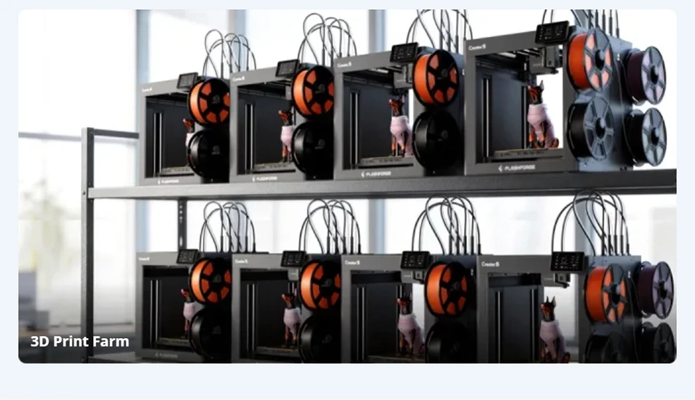 Flashforge Creator 5 3D Printer, 4 Independent Toolheads, 256×256×256mm Build Volume, 600mm/s Travel Speed, Auto Leveling, 320°C Nozzle, Multi-Color Multi-Material Printing, WiFi Remote Monitoring, PEI Flexible Plate