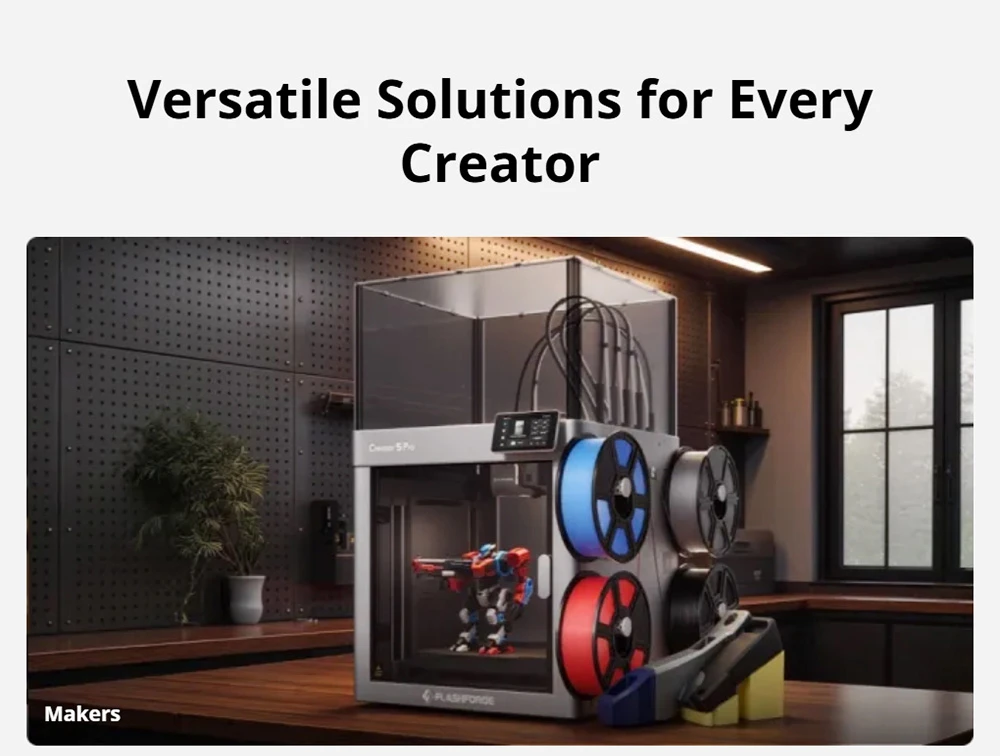 Flashforge Creator 5 Pro 3D Printer, 4 Independent Toolheads, 600mm/s Travel Speed, 256×256×256mm Build Volume, 320°C Extruder, Heated Chamber, HEPA13 Air Filtration, Auto Leveling, WiFi Remote Monitoring