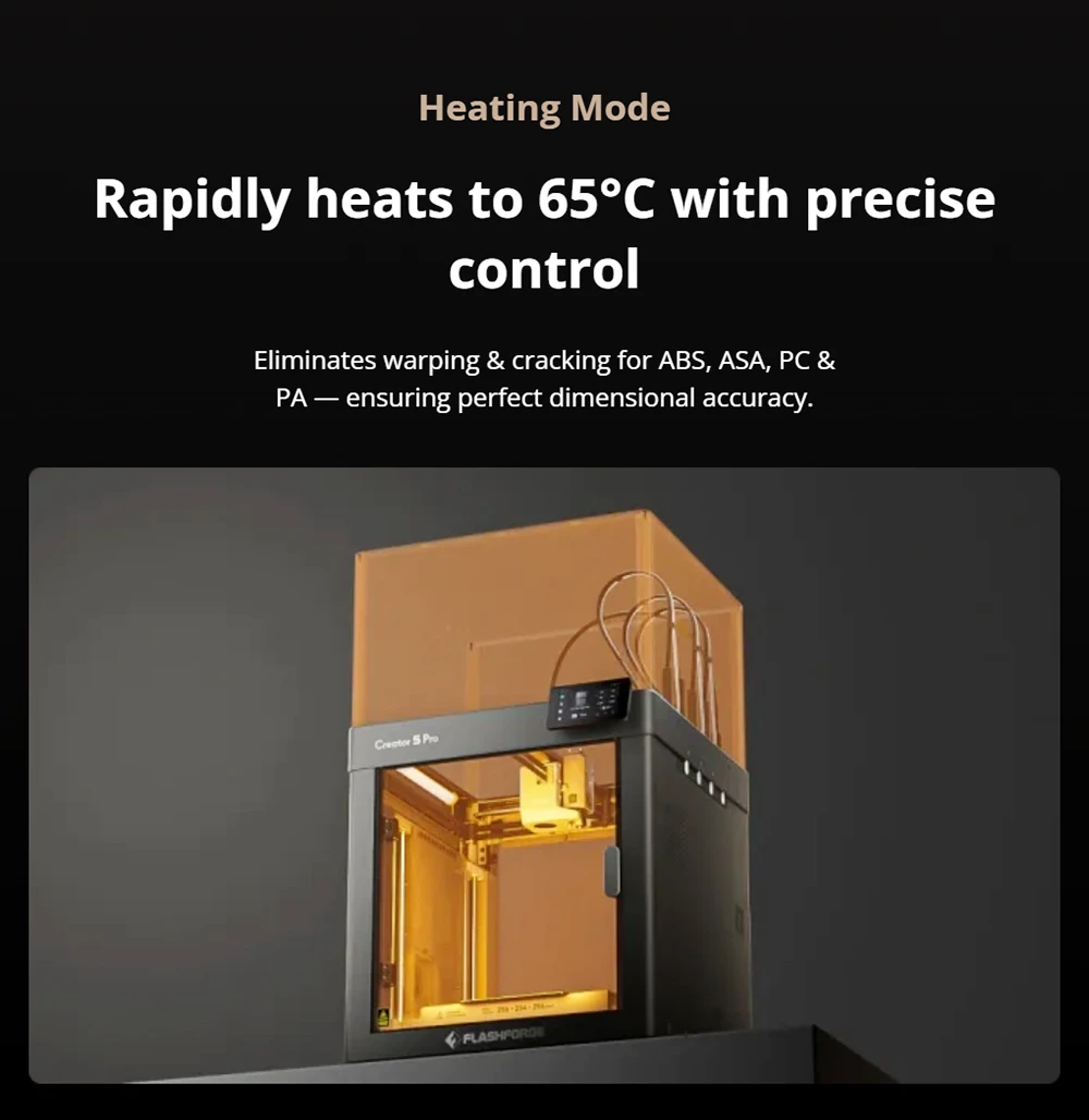 Flashforge Creator 5 Pro 3D Printer, 4 Independent Toolheads, 600mm/s Travel Speed, 256×256×256mm Build Volume, 320°C Extruder, Heated Chamber, HEPA13 Air Filtration, Auto Leveling, WiFi Remote Monitoring