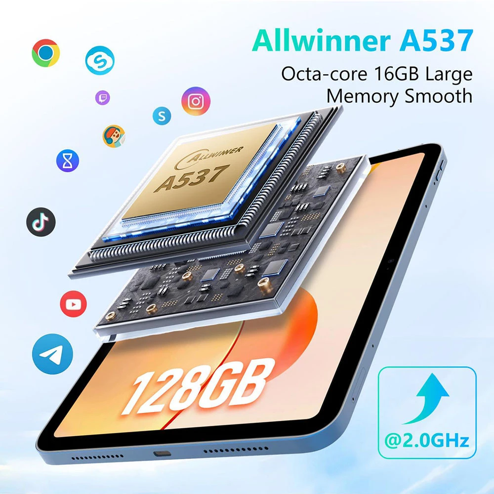 G-tab PAD10 PRO NEO Tablet, 10.1 inch 1280×800 Incell Display, Allwinner T30-A537 Octa-Core 2.0GHz, 6GB RAM 128GB ROM, Android 15, 2.4GHz / 5GHz Dual Band WiFi, Bluetooth 5.0, 5MP Front Camera 13MP Rear Camera, 6580mAh Battery, Type-C OTG