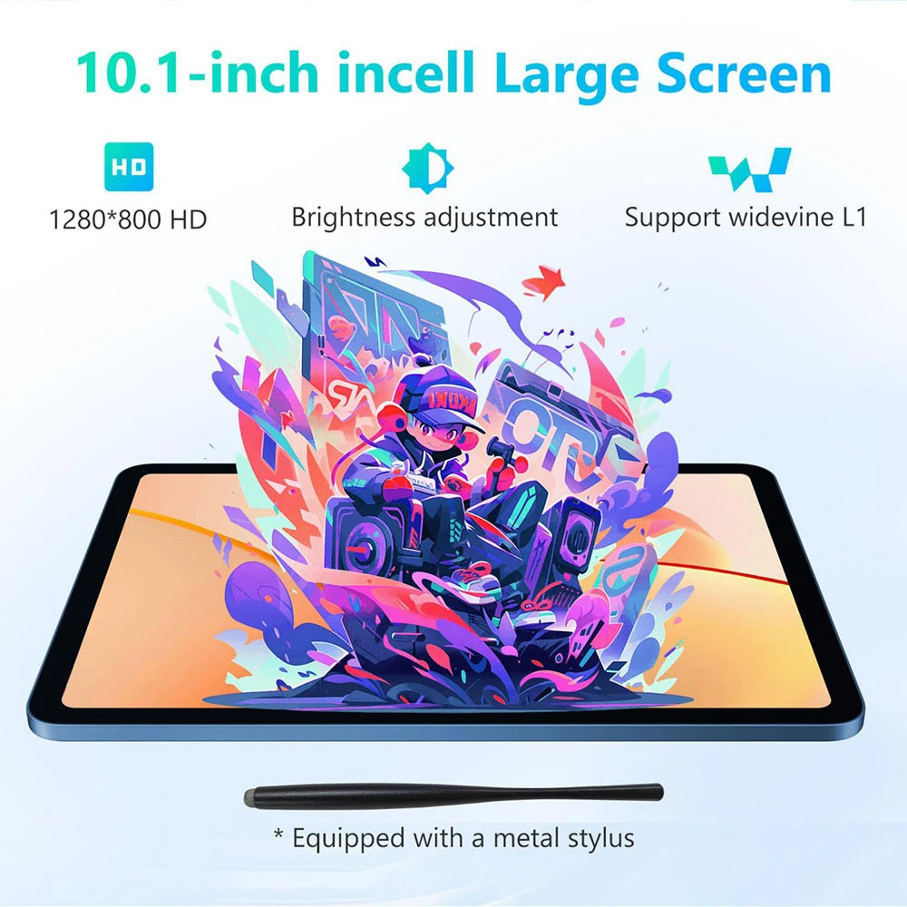 G-tab PAD10 PRO NEO Tablet, 10.1 inch 1280×800 Incell Display, Allwinner T30-A537 Octa-Core 2.0GHz, 6GB RAM 128GB ROM, Android 15, 2.4GHz / 5GHz Dual Band WiFi, Bluetooth 5.0, 5MP Front Camera 13MP Rear Camera, 6580mAh Battery, Type-C OTG