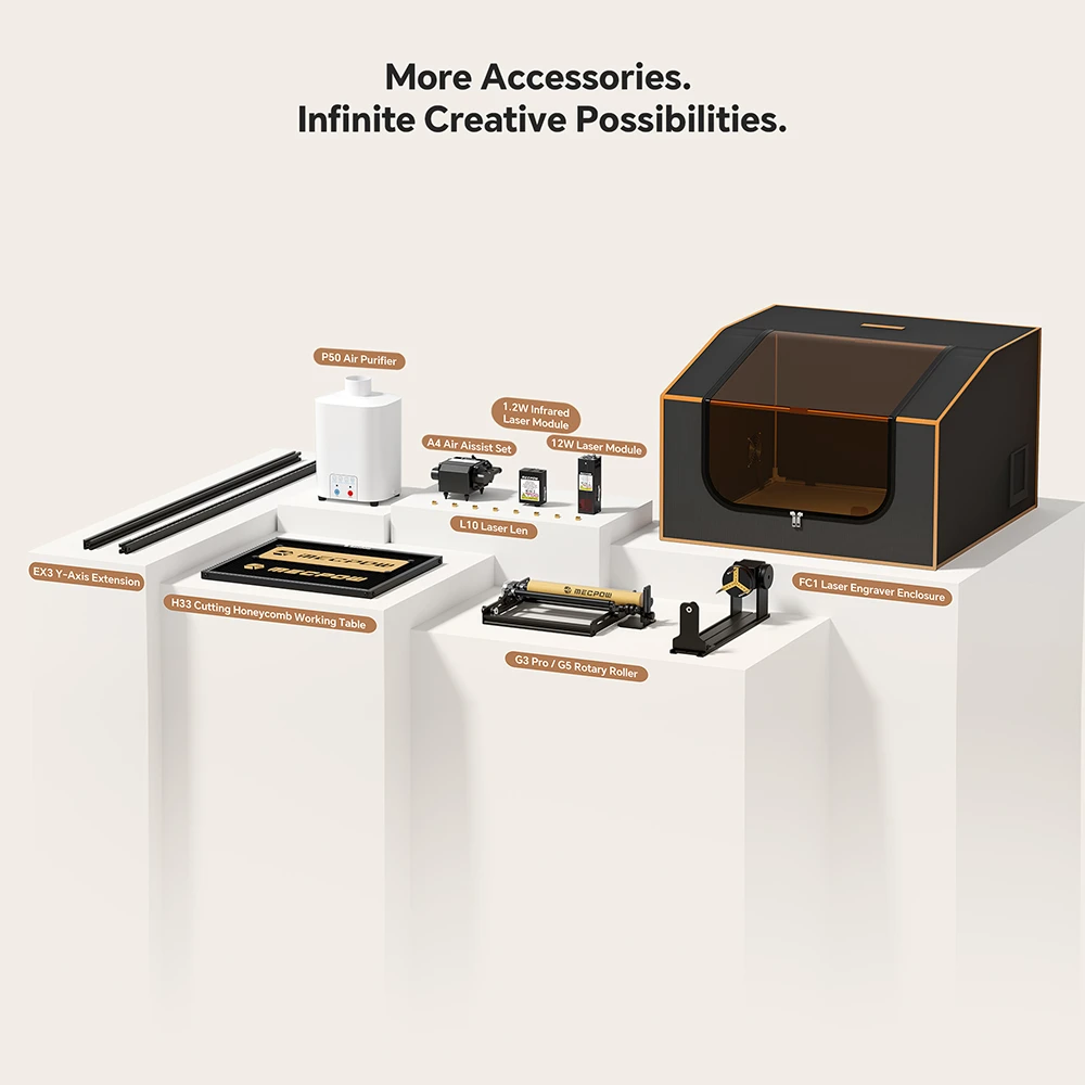 Mecpow X3S 12W Laser Engraver, 10000mm/min High Speed, 0.01mm Precision, 360×360mm Working Area, Expandable to 360×730mm, WiFi & USB-C Connectivity, LightBurn Compatible, Tilt Protection System