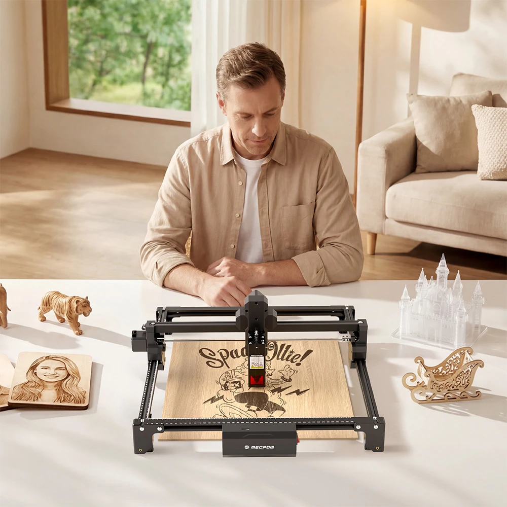 Mecpow X3S 12W Laser Engraver, 10000mm/min High Speed, 0.01mm Precision, 360×360mm Working Area, Expandable to 360×730mm, WiFi & USB-C Connectivity, LightBurn Compatible, Tilt Protection System