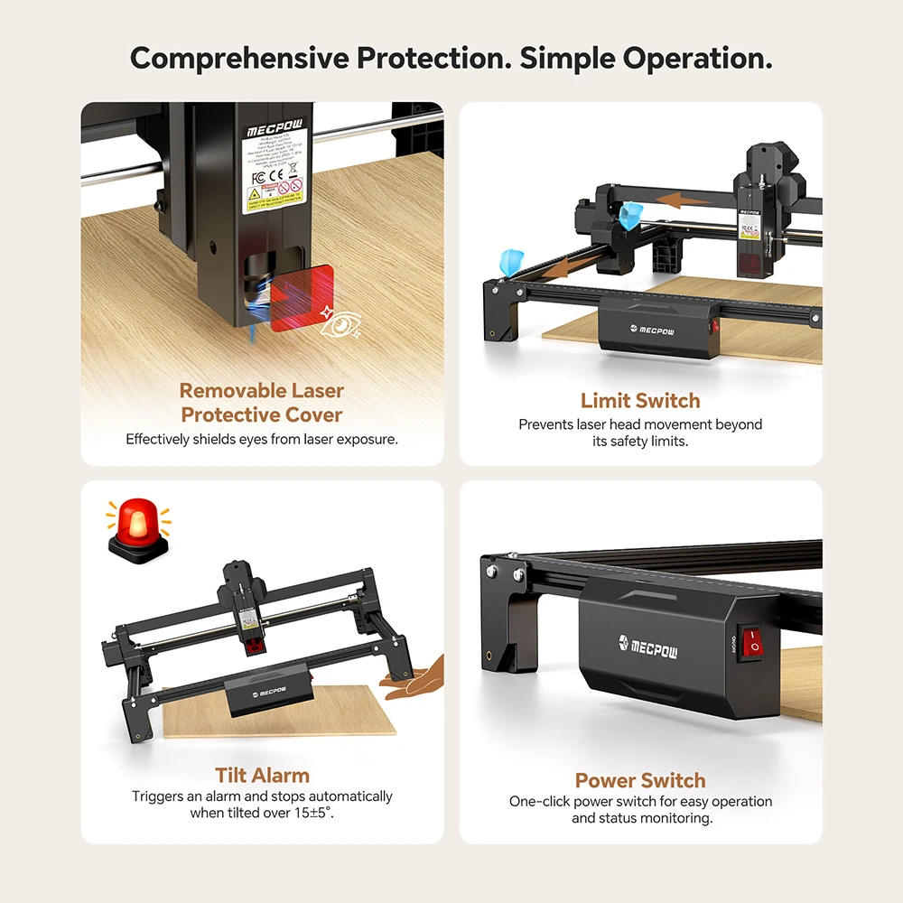 Mecpow X3S 12W Laser Engraver, 10000mm/min High Speed, 0.01mm Precision, 360×360mm Working Area, Expandable to 360×730mm, WiFi & USB-C Connectivity, LightBurn Compatible, Tilt Protection System