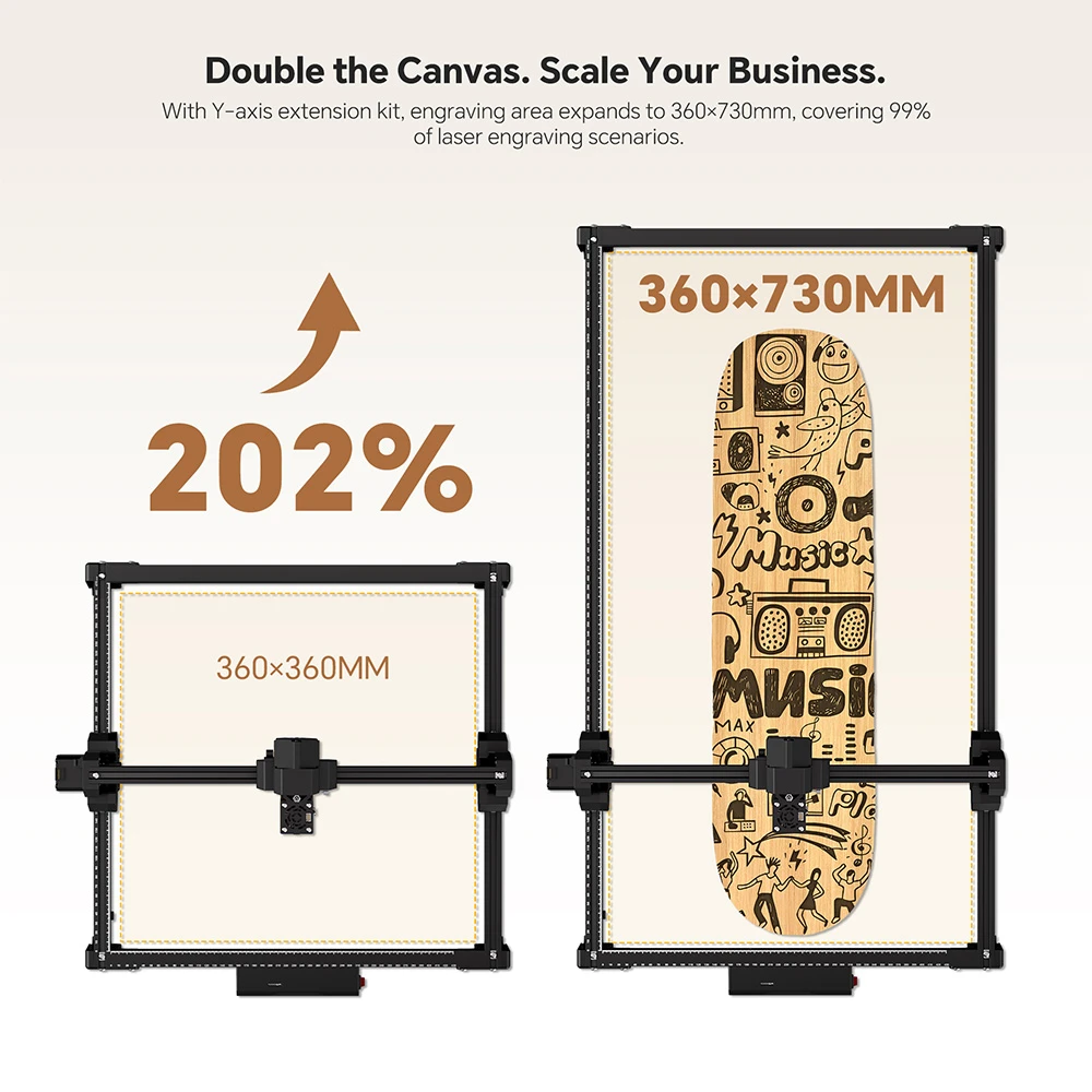 Mecpow X3S 12W Laser Engraver, 10000mm/min High Speed, 0.01mm Precision, 360×360mm Working Area, Expandable to 360×730mm, WiFi & USB-C Connectivity, LightBurn Compatible, Tilt Protection System