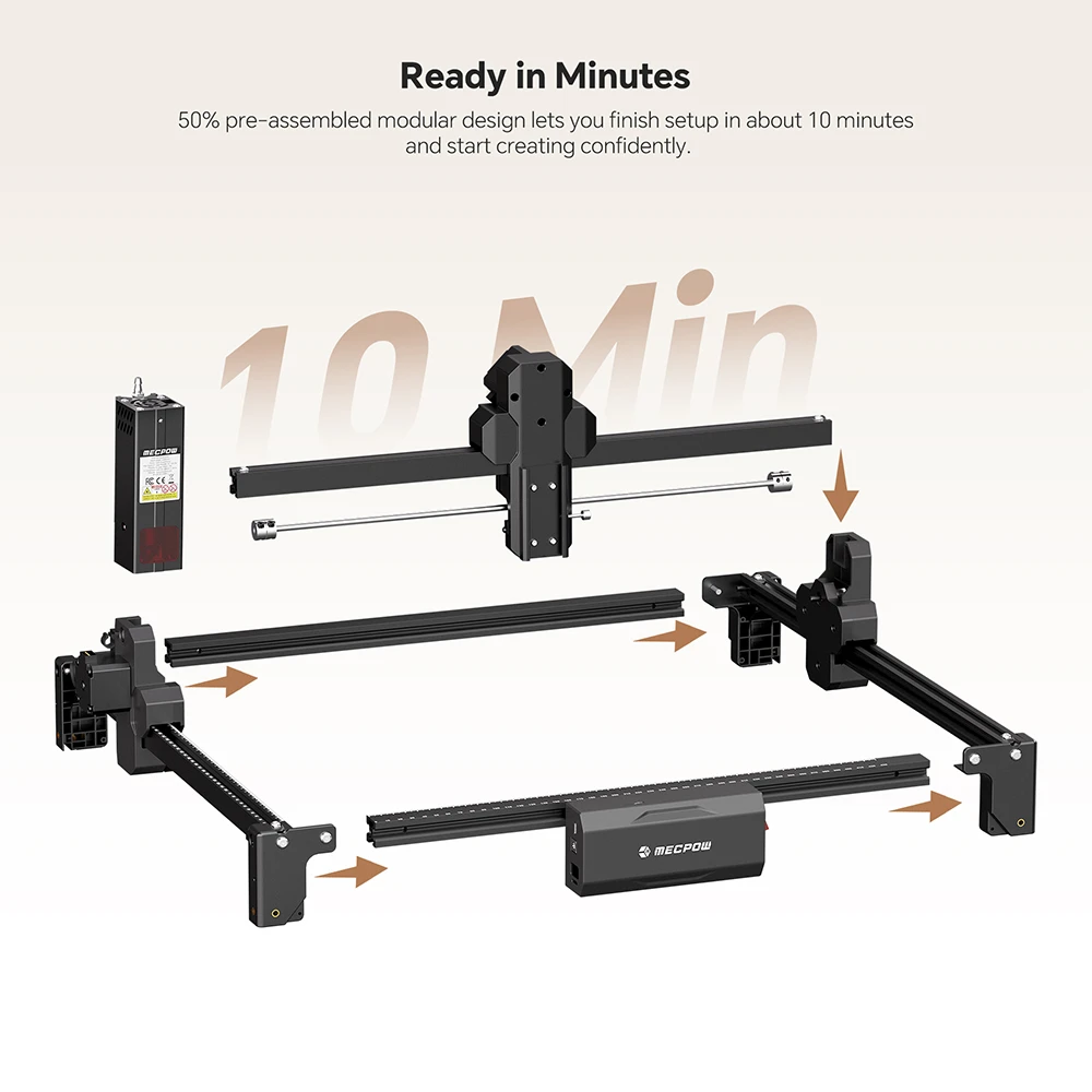 Mecpow X3S 12W Laser Engraver, 10000mm/min High Speed, 0.01mm Precision, 360×360mm Working Area, Expandable to 360×730mm, WiFi & USB-C Connectivity, LightBurn Compatible, Tilt Protection System