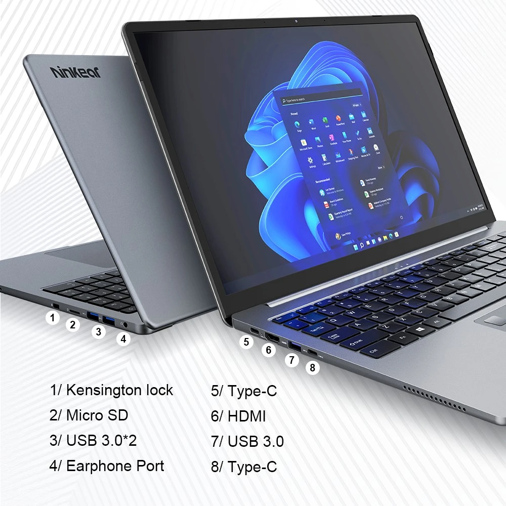 Ninkear A15 Pro Laptop, 16 Inch 2.5K 120Hz IPS Display, AMD Ryzen 5 5500U, 16GB DDR4 RAM, 1TB SSD, AMD Radeon Graphics, WiFi 6 Bluetooth 5.2, Fingerprint Unlock, 2*Type-C (Full-featured), 2*USB 3.0, 1*HDMI, 1*Micro SD Slot, 1*3.5mm Audio Jack