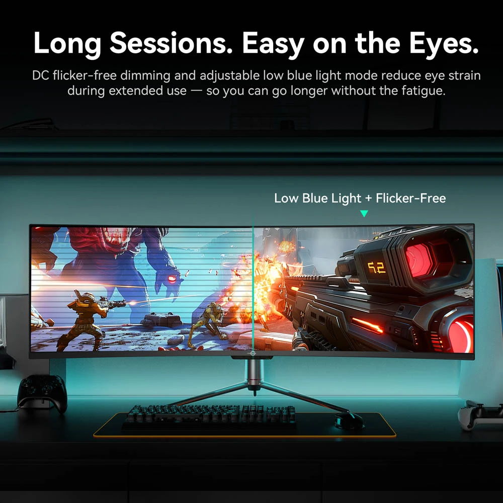 TITAN ARMY C49C1S Gaming Monitor, 49 Inch 1800R Curved Fast VA Screen, 5120×1440 Dual QHD, 240Hz Refresh Rate, 1ms MPRT, HDR400, KVM, PIP/PBP, Game+, FreeSync & G-Sync Compatible, 1*HDMI 2.1, 2*DP 1.4, 1*Type-C, 1*Audio, 75×75mm VESA