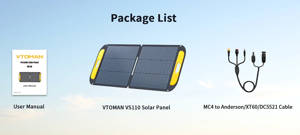 VTOMAN VS110 110W Foldable Solar Panel, 23% High-Efficiency Monocrystalline Cells, IP67 Waterproof ETFE Surface, Adjustable Kickstand, MC4 Connector for Portable Power Stations