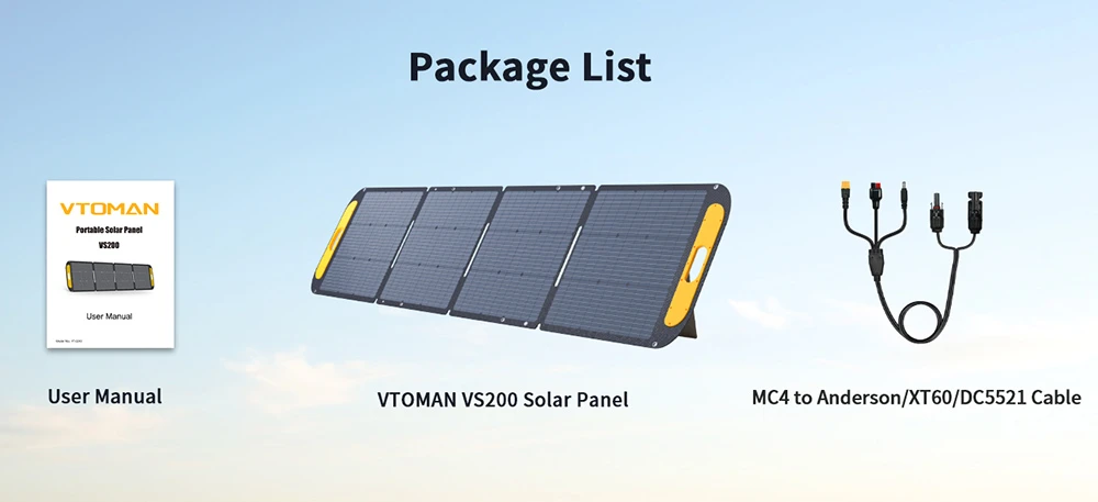 VTOMAN VS200 200W Foldable Solar Panel, 23% High-Efficiency Monocrystalline Cells, IP67 Waterproof ETFE Surface, Adjustable Kickstand, MC4 Connector for Portable Power Stations