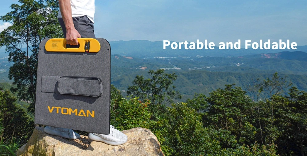 VTOMAN VS200 200W Foldable Solar Panel, 23% High-Efficiency Monocrystalline Cells, IP67 Waterproof ETFE Surface, Adjustable Kickstand, MC4 Connector for Portable Power Stations