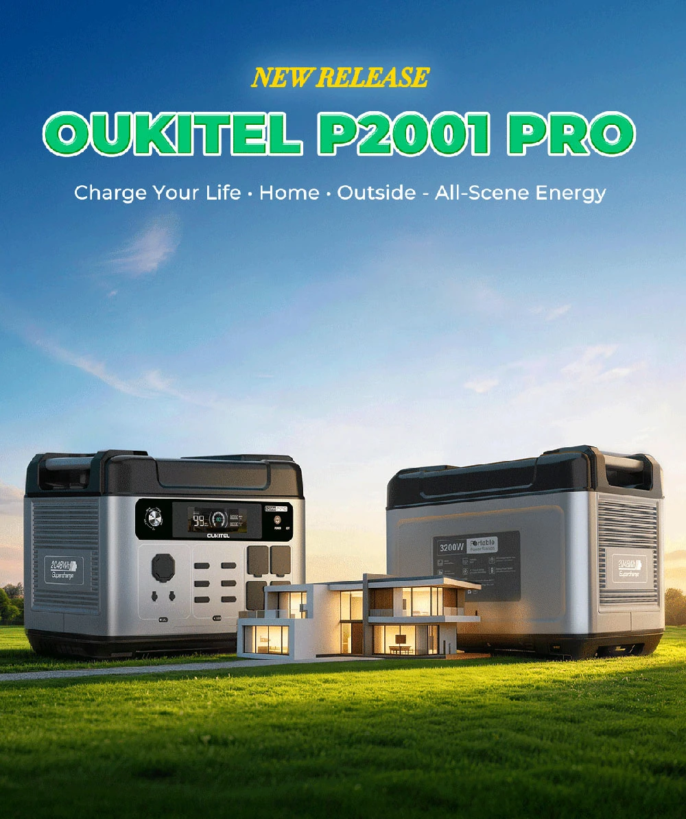 OUKITEL P2001 Pro 3200W Portable Power Station, 2048Wh LiFePO4, 4×AC Outlets (6400W Surge), Ultra-Fast AC & Solar Charging, UPS Backup, 4 USB-C & 2 USB-QC, MPPT Solar Generator for Home & Outdoor