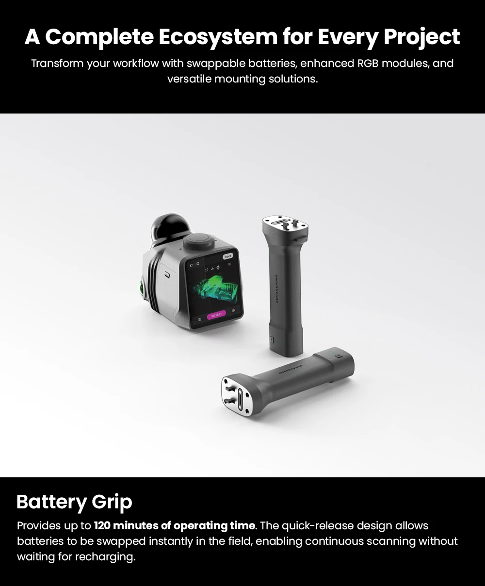 3DMakerpro Raven Max LiDAR Scanner, Dual 12MP Cameras, 100m Scan Range, Enhanced RGB Point Clouds, 150,000 Points/s, 360°×40° FOV, 4K True-Color Capture, 32GB Storage, 12000mAh Battery, Wi-Fi 5