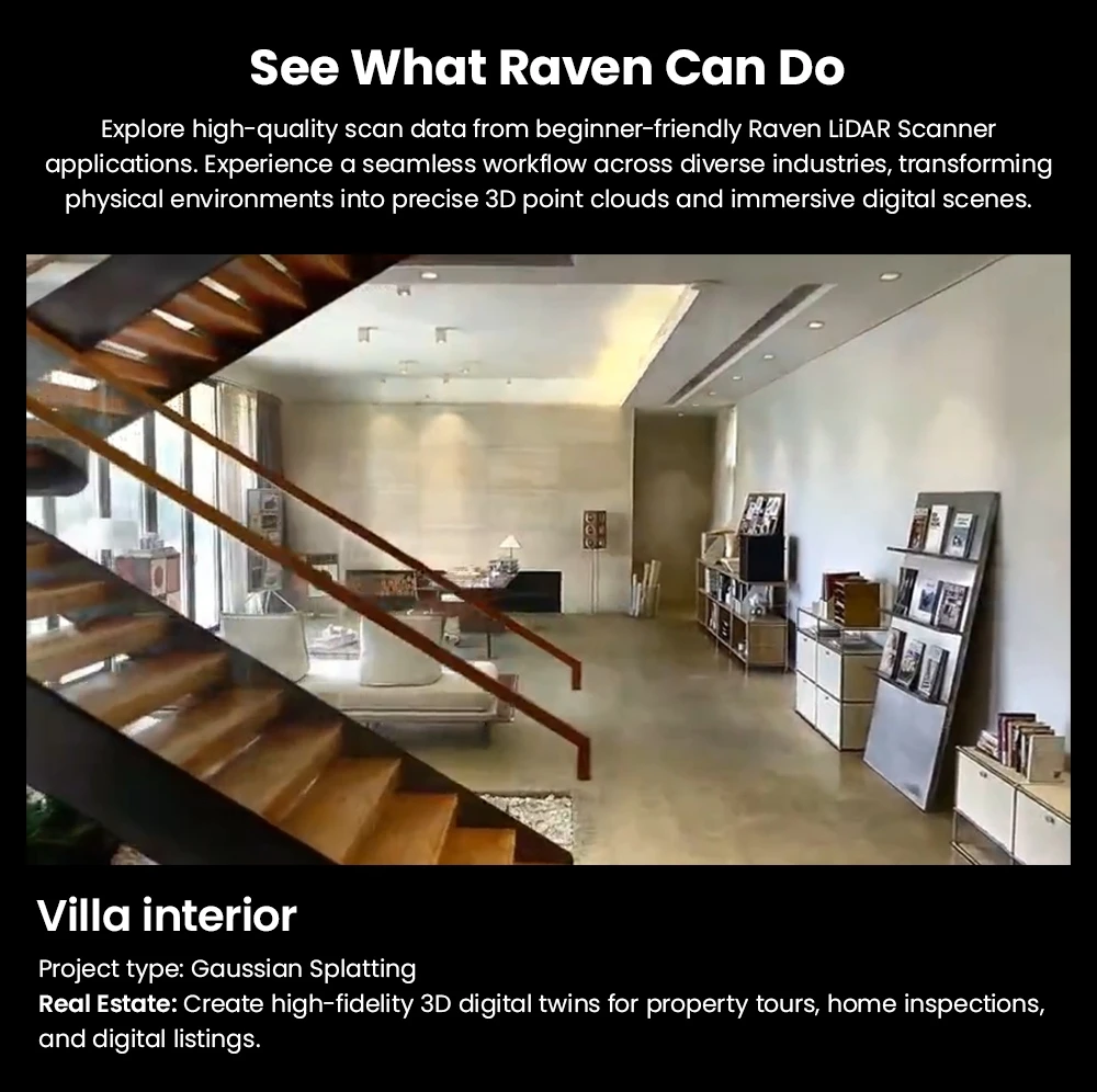 3DMakerpro Raven Max LiDAR Scanner, Dual 12MP Cameras, 100m Scan Range, Enhanced RGB Point Clouds, 150,000 Points/s, 360°×40° FOV, 4K True-Color Capture, 32GB Storage, 12000mAh Battery, Wi-Fi 5