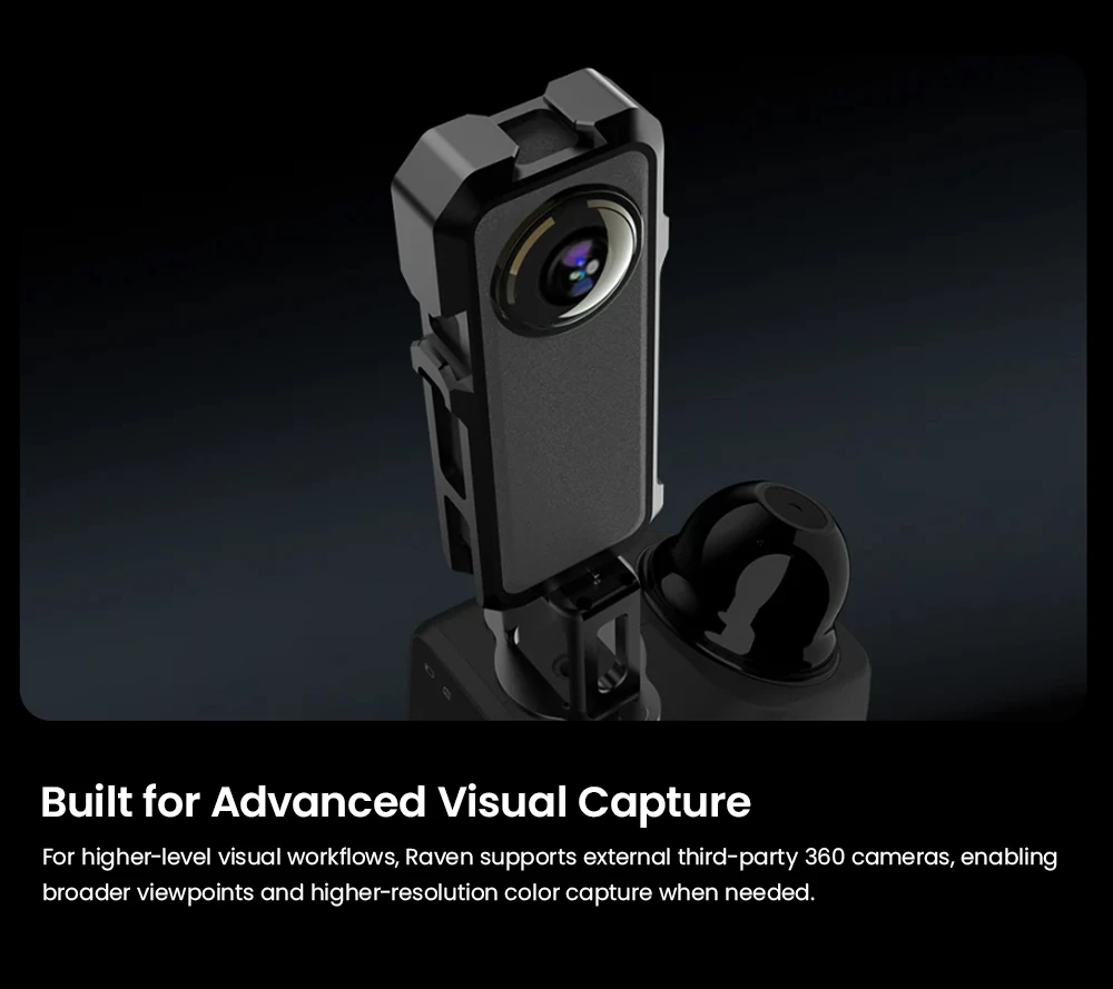 3DMakerpro Raven Max LiDAR Scanner, Dual 12MP Cameras, 100m Scan Range, Enhanced RGB Point Clouds, 150,000 Points/s, 360°×40° FOV, 4K True-Color Capture, 32GB Storage, 12000mAh Battery, Wi-Fi 5