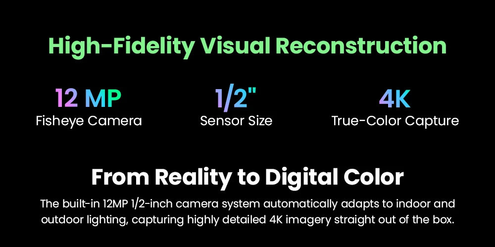 3DMakerpro Raven Max LiDAR Scanner, Dual 12MP Cameras, 100m Scan Range, Enhanced RGB Point Clouds, 150,000 Points/s, 360°×40° FOV, 4K True-Color Capture, 32GB Storage, 12000mAh Battery, Wi-Fi 5