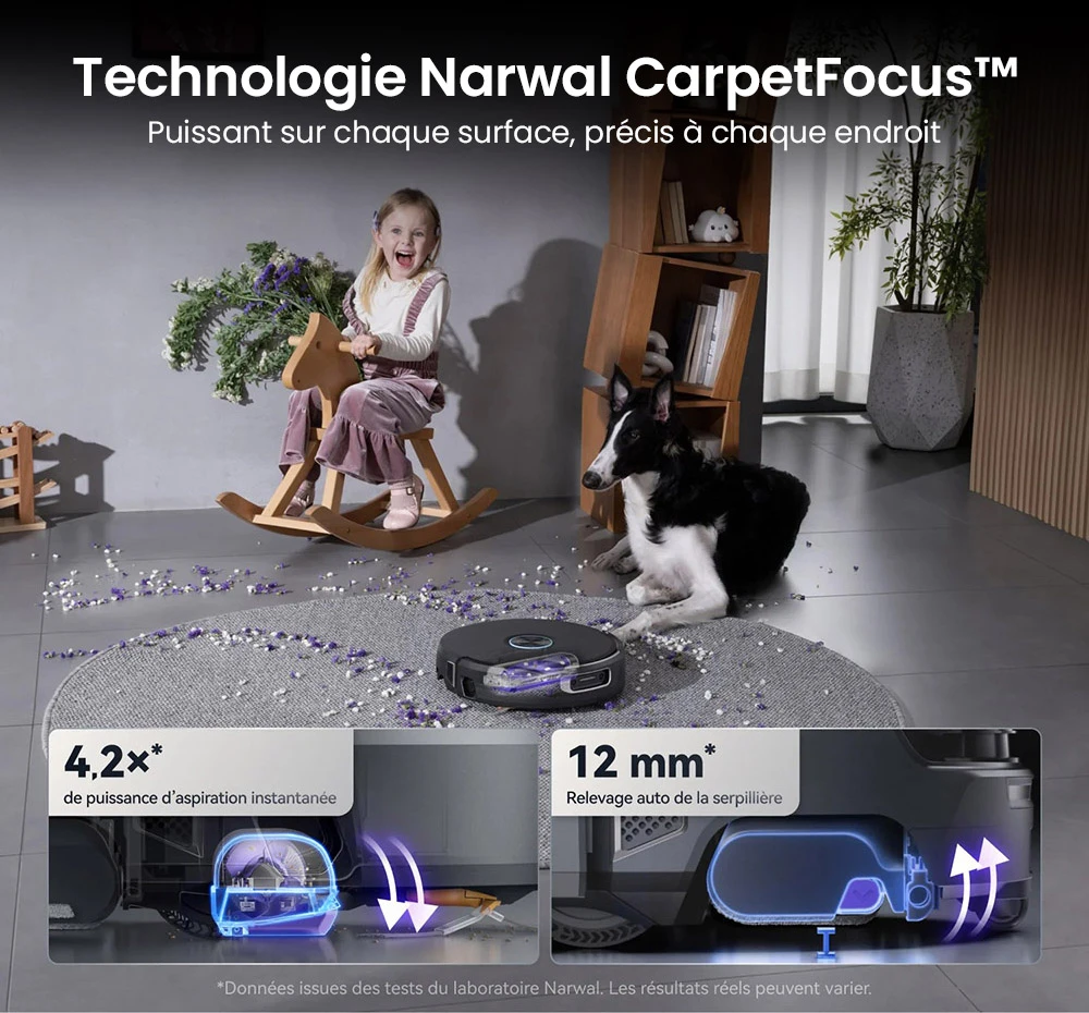 Narwal Flow 2 Robot Aspirateur et Laveur, aspiration 31 000 Pa, double vision IA 1080P, navigation LiDAR cachée, nettoyage à l'eau chaude 60 °C, batterie 7000 mAh, système anti-enchevêtrement, auto-vidage 2,4 L, station sans entretien 120 jours