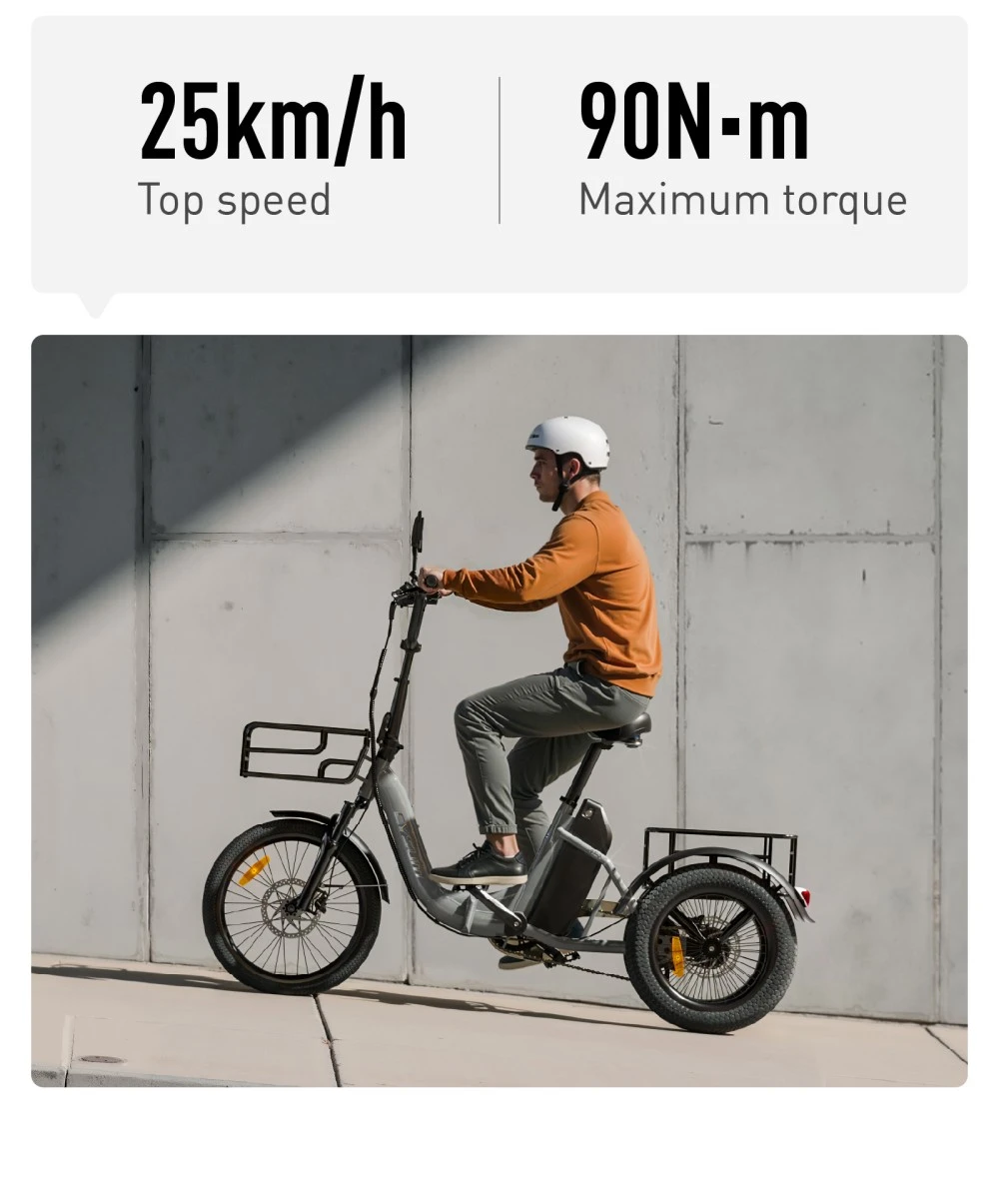 Cysum AG1 Pro Electric Tricycle, 750W High-Speed Motor, 48V 20Ah Battery, 100km Range, 25km/h Top Speed, SHIMANO MT200 Hydraulic Disc Brakes, Front & Rear Cargo Baskets, Shock-absorbing Front Fork & Seat, NFC Unlock, IPX5