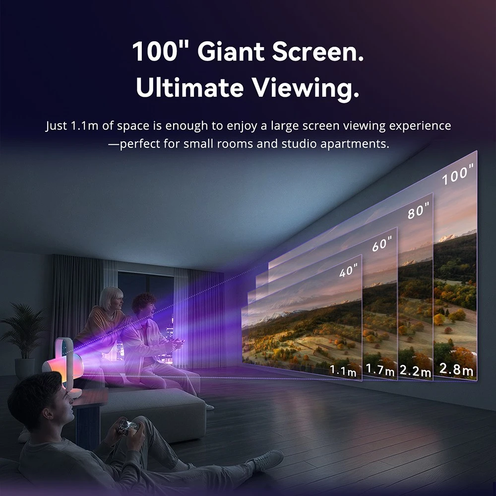 Projecteur ETOE Starfish 2, résolution native Full HD 1080p, décodage 4K, 500 lumens ANSI, contraste 3000:1, Google TV avec Netflix, mise au point et correction trapézoïdale automatiques, inclinaison réglable de 0 à 300°, deux haut-parleurs de 5 W, bloc optique scellé