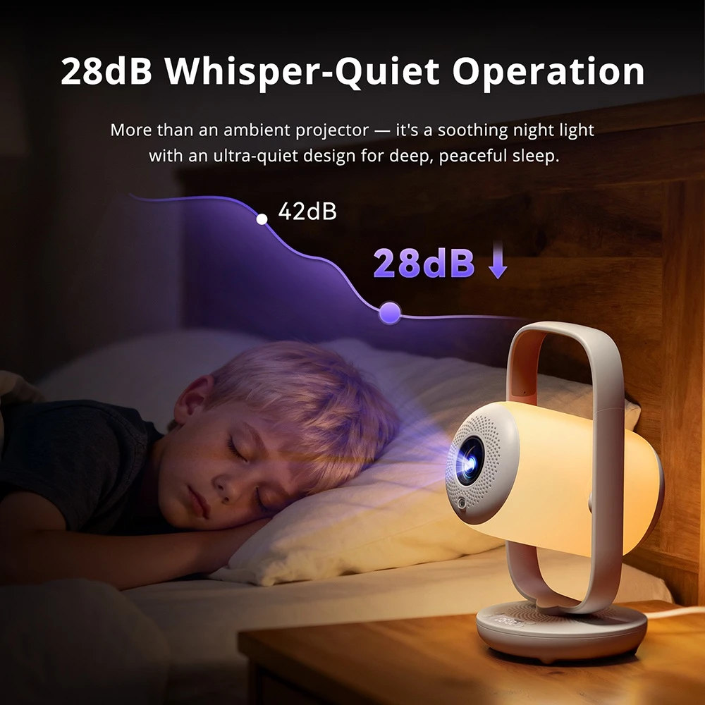 Projecteur ETOE Starfish 2, résolution native Full HD 1080p, décodage 4K, 500 lumens ANSI, contraste 3000:1, Google TV avec Netflix, mise au point et correction trapézoïdale automatiques, inclinaison réglable de 0 à 300°, deux haut-parleurs de 5 W, bloc optique scellé