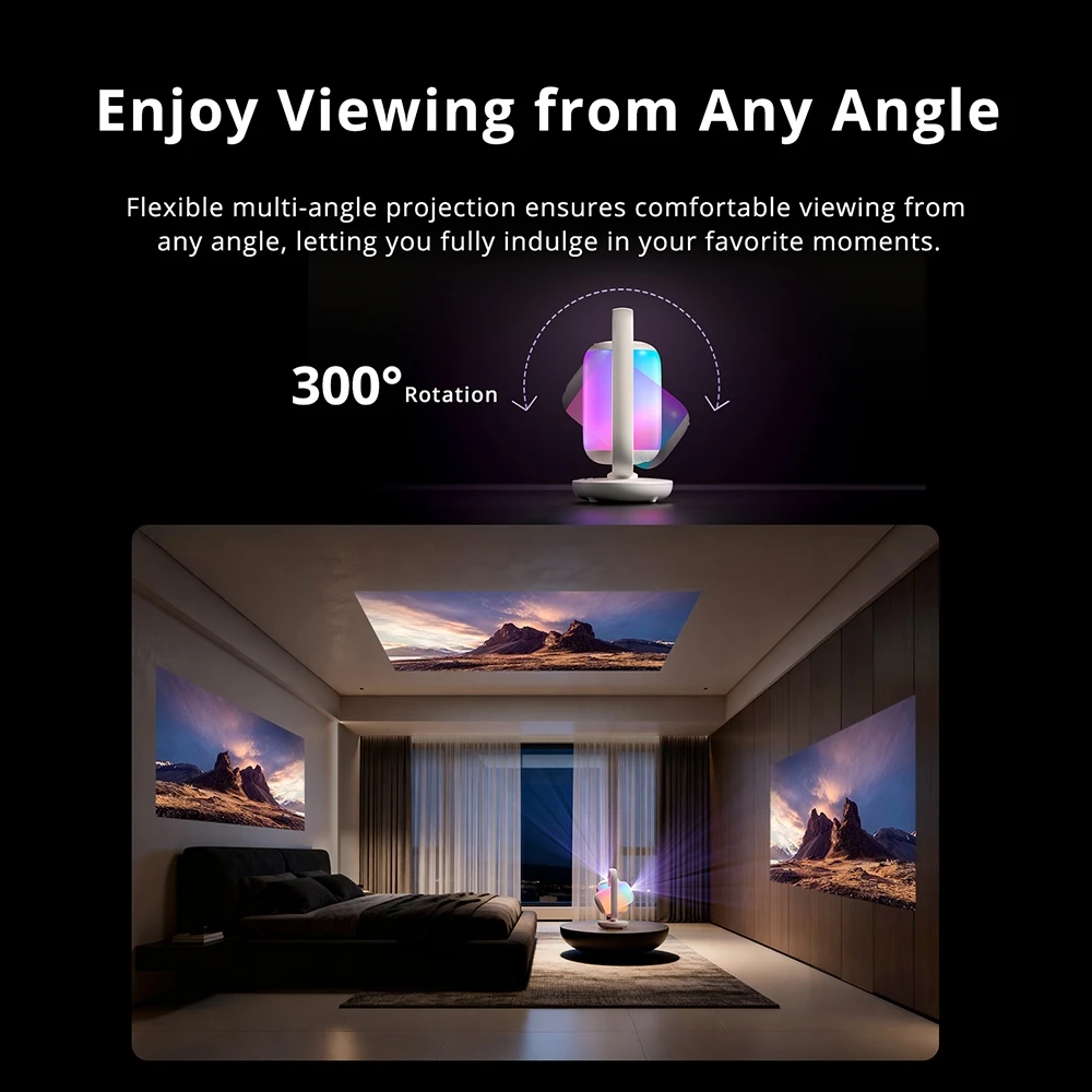 Projecteur ETOE Starfish 2, résolution native Full HD 1080p, décodage 4K, 500 lumens ANSI, contraste 3000:1, Google TV avec Netflix, mise au point et correction trapézoïdale automatiques, inclinaison réglable de 0 à 300°, deux haut-parleurs de 5 W, bloc optique scellé