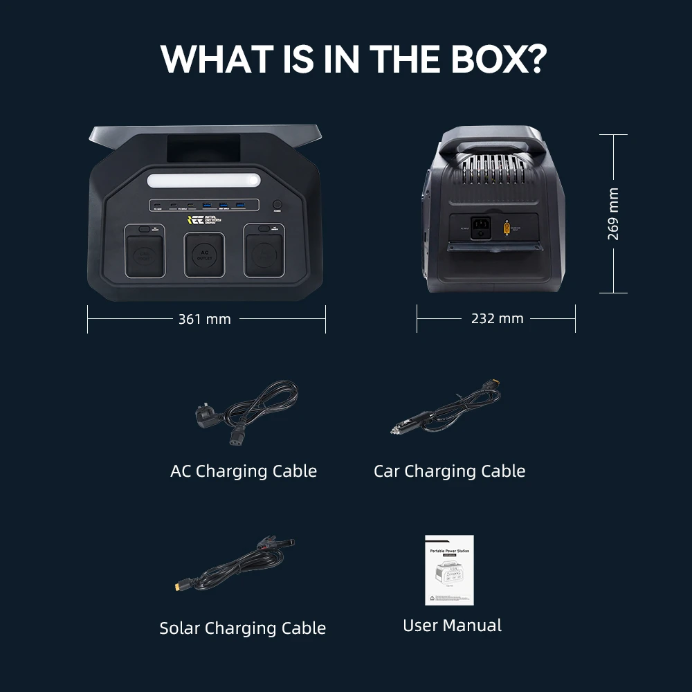 Station d'alimentation portable IEETek P1800, batterie LiFePO4 1024 Wh, sortie sinusoïdale pure 1800 W, puissance de crête 3600 W, charge rapide 1200 W, entrée solaire 500 W, durée de vie de plus de 4000 cycles, alimentation de secours EPS < 10 ms, contrôle via application Wi-Fi et Bluetooth