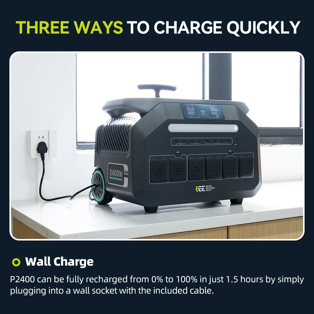 Station d'alimentation portable IEETek P2400, batterie LiFePO4 2048 Wh, sortie sinusoïdale pure 2400 W, puissance de crête 4800 W, charge rapide 1800 W, entrée solaire 800 W, alimentation de secours EPS < 10 ms, contrôle via application Wi-Fi et Bluetooth