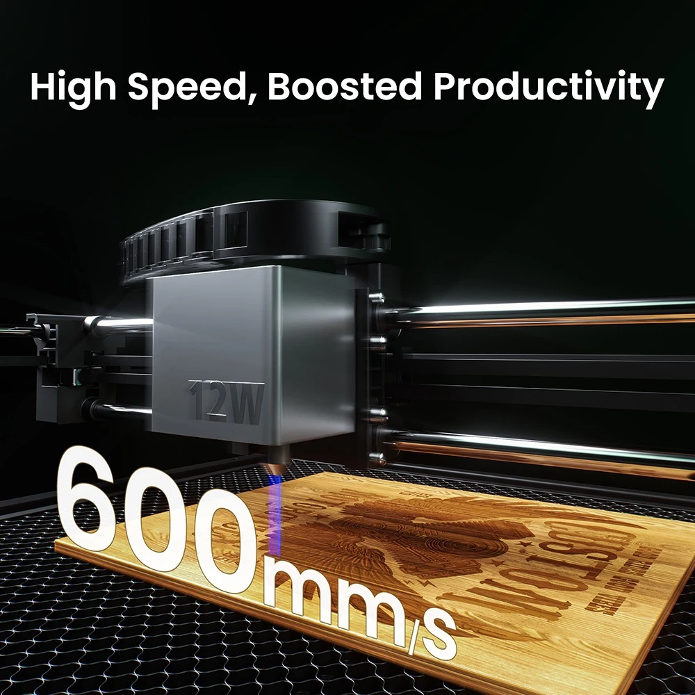 SCULPFUN E1 12W Enclosed Laser Engraver, 400×320mm Working Area, 0.04×0.06mm Laser Spot, 600mm/s Speed, Built-in Camera, CoreXY Motion System, WiFi Connectivity, Class 1 Safety, Air Assist & Honeycomb Panel Included