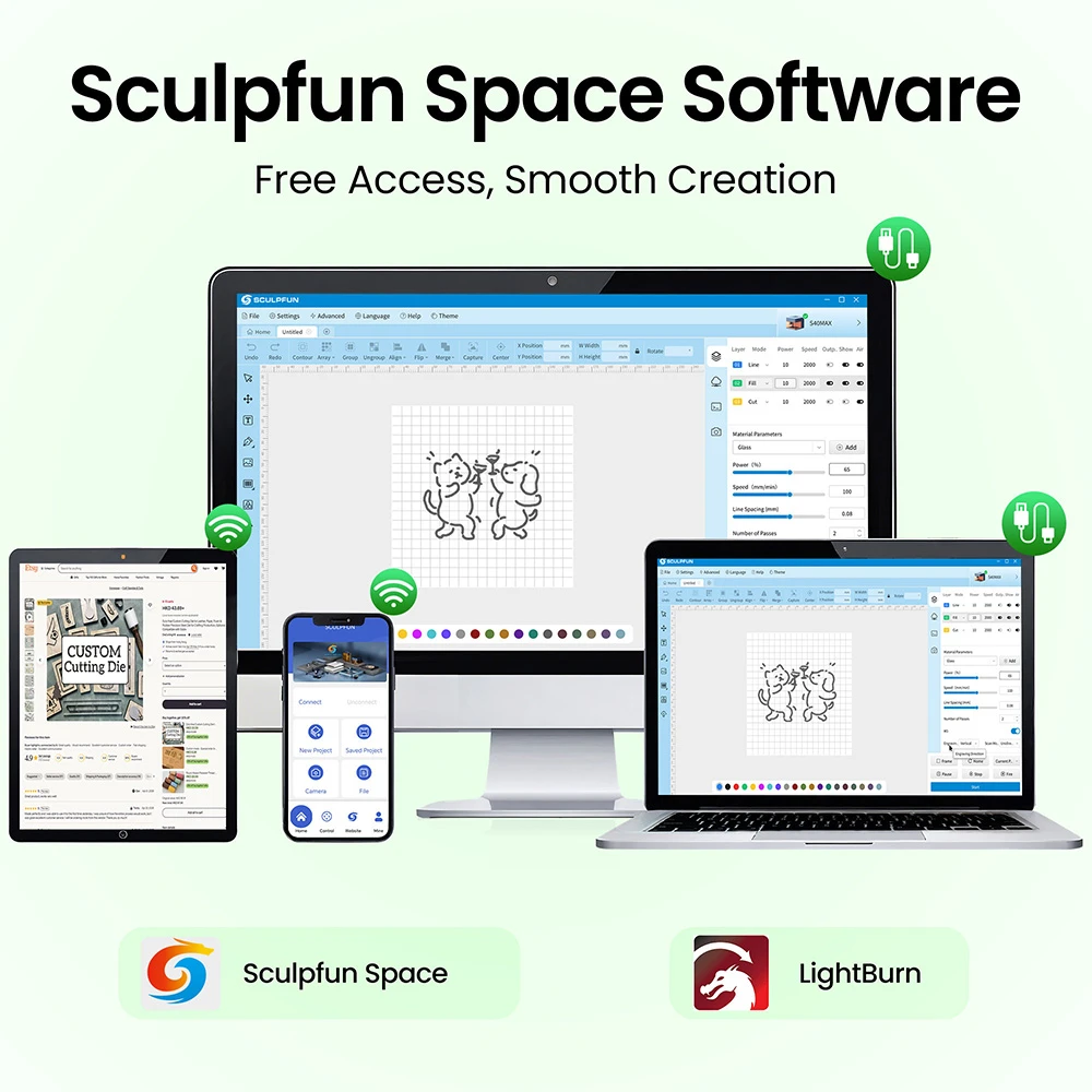 SCULPFUN E1 Pro 21W Enclosed Laser Engraver, 400×320mm Working Area, 0.06×0.08mm Laser Spot, 600mm/s Speed, Built-in Camera, CoreXY Structure, WiFi Connectivity, Class 1 Safety, Air Assist & Honeycomb Panel Included