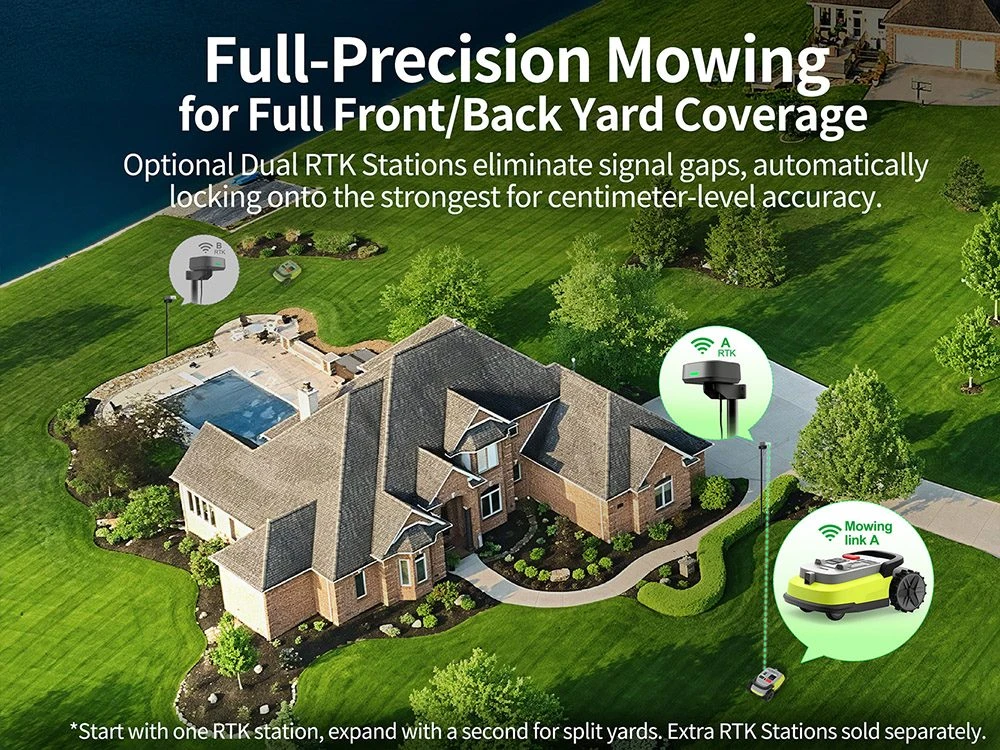 UBHOME M10 Robotic Lawn Mower, RTK + AI Vision Navigation, No Perimeter Wire, 7000㎡ Coverage, Multi-Zone (Up to 15), 55% Slope, Centimeter-Level Mapping, Smart Obstacle Avoidance, 230mm Cutting Width, 5.2Ah Battery, App Control
