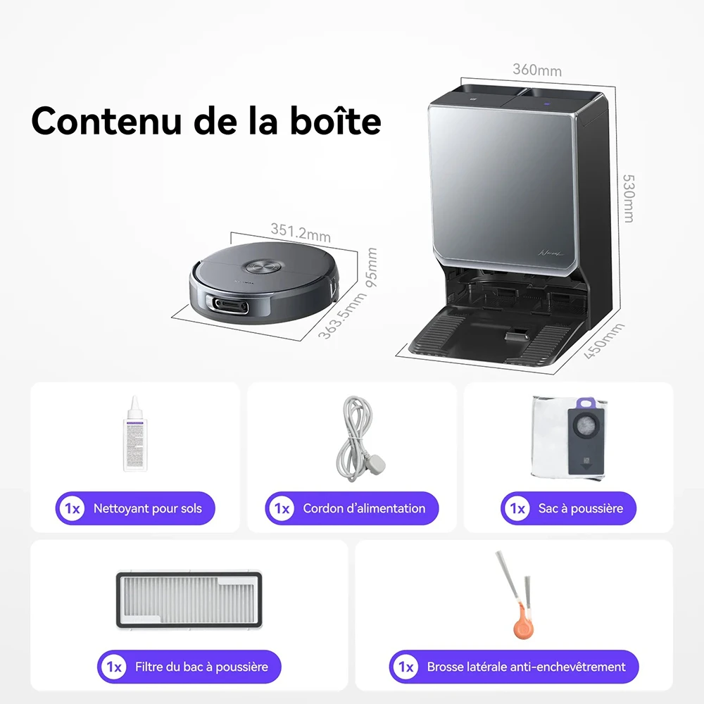 Narwal Flow 2 Robot Aspirateur et Laveur, aspiration 31 000 Pa, double vision IA 1080P, navigation LiDAR cachée, nettoyage à l'eau chaude 60 °C, batterie 7000 mAh, système anti-enchevêtrement, auto-vidage 2,4 L, station sans entretien 120 jours