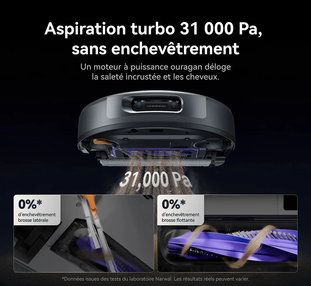 Narwal Flow 2 Robot Aspirateur et Laveur, aspiration 31 000 Pa, double vision IA 1080P, navigation LiDAR cachée, nettoyage à l'eau chaude 60 °C, batterie 7000 mAh, système anti-enchevêtrement, auto-vidage 2,4 L, station sans entretien 120 jours