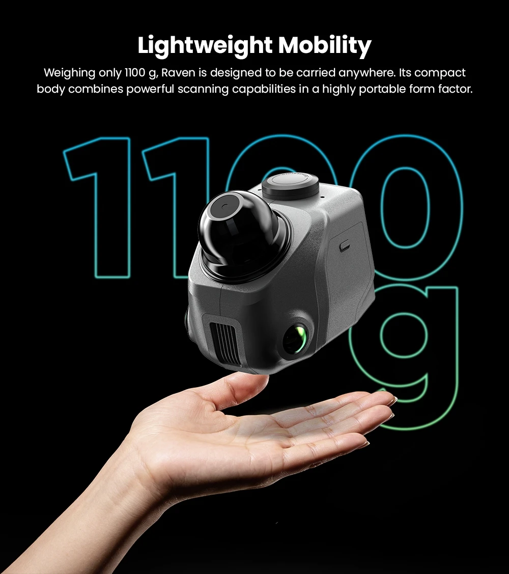 3DMakerpro Raven Max LiDAR Scanner, Dual 12MP Cameras, 100m Scan Range, Enhanced RGB Point Clouds, 150,000 Points/s, 360°×40° FOV, 4K True-Color Capture, 32GB Storage, 12000mAh Battery, Wi-Fi 5