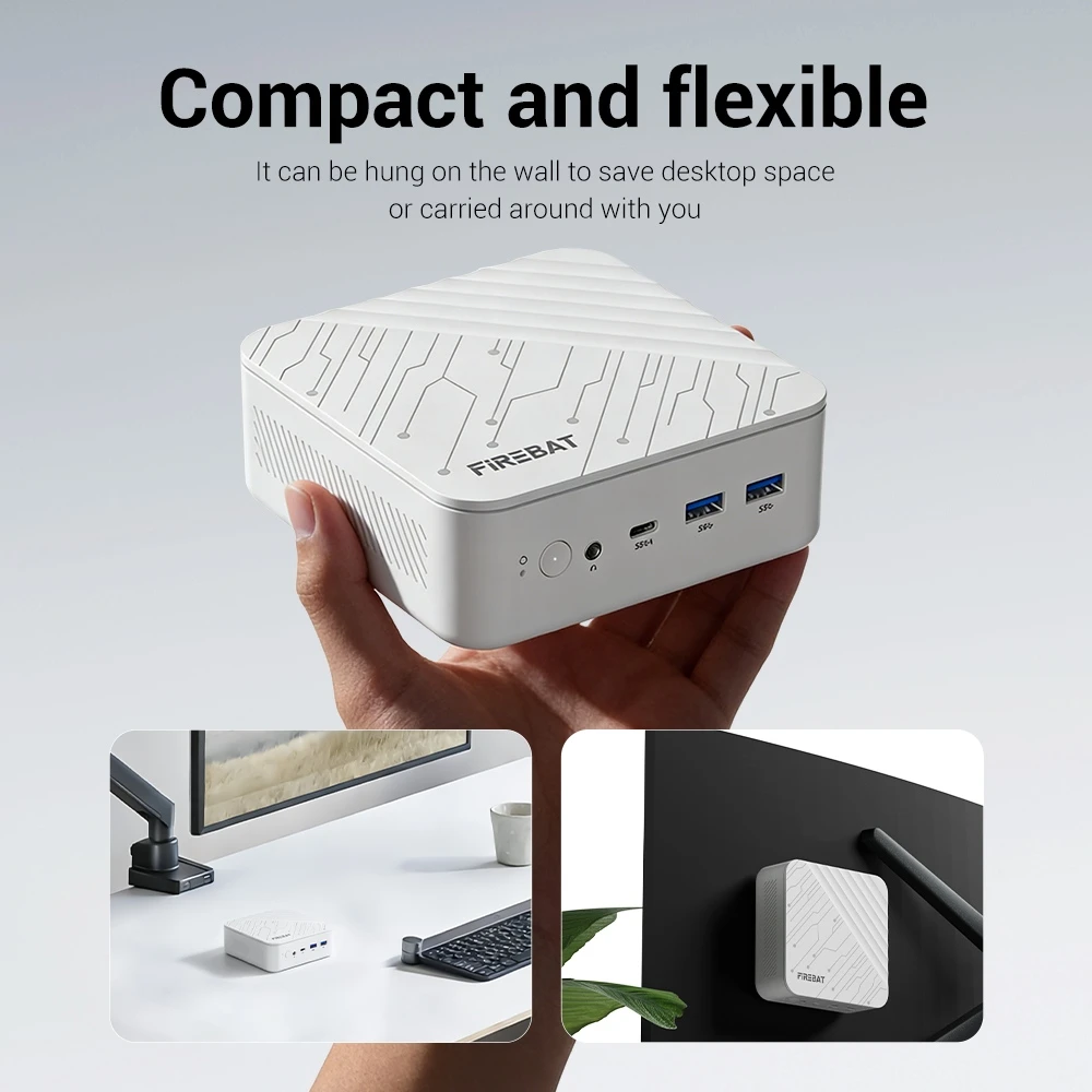 FIREBAT AM02 Mini PC Barebone (No RAM No SSD), AMD Ryzen 7 H 255 8C/16T up to 4.9GHz, Radeon 780M, Dual DDR5 5600MHz RAM Slots, Dual M.2 PCIe SSD Slots, HDMI + DP + Full-Function Type-C Triple Display, Dual Gigabit RJ45 WiFi 6 Bluetooth 5.2
