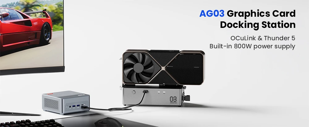 AOOSTAR AG03 Graphics Card Dock, Thunderbolt 5 + OCuLink PCIe 4.0 x4 External GPU Dock, Built-in 800W Power Supply, Up to 500W GPU Power Output, Supports AMD & NVIDIA Graphics Cards