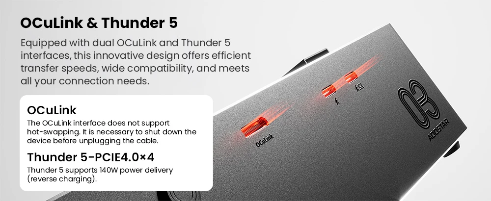AOOSTAR AG03 Graphics Card Dock, Thunderbolt 5 + OCuLink PCIe 4.0 x4 External GPU Dock, Built-in 800W Power Supply, Up to 500W GPU Power Output, Supports AMD & NVIDIA Graphics Cards