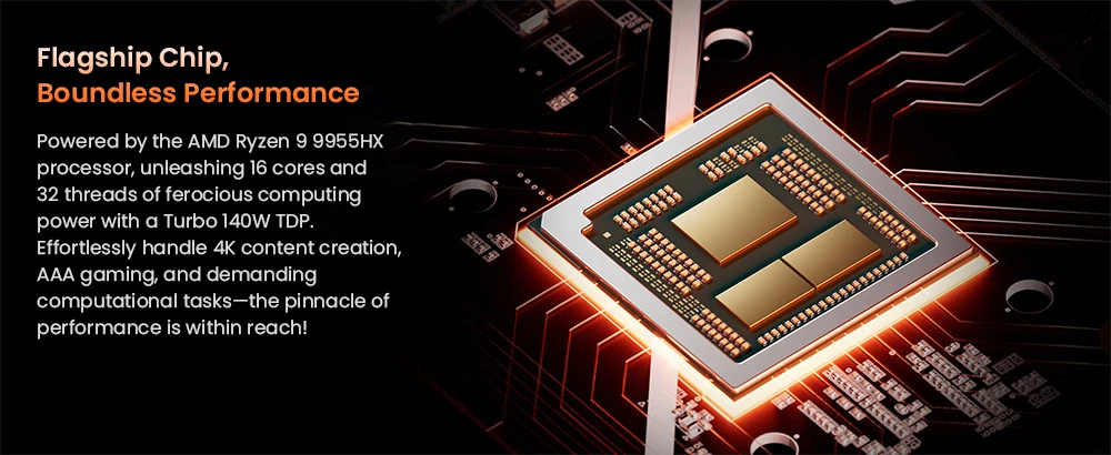 AOOSTAR TA95X3D Desktop PC Motherboard, AMD Ryzen 9 9955HX3D, 16-Core 32-Thread, Up to 5.4GHz, 128MB L3 Cache, DDR5-5600, EXPO Overclocking Support, PCIe 5.0, Dual M.2 NVMe, 5G LAN, HDMI + DP + USB 3.0 Ports