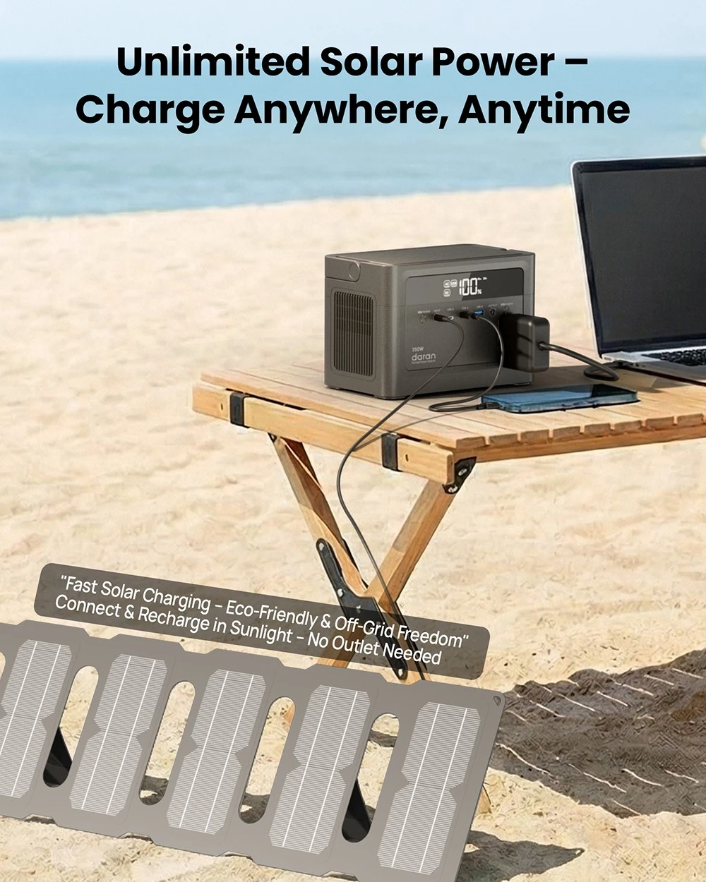 DaranEner Cubus350L Portable Power Station, 288Wh LiFePO4 Battery, 350W Pure Sine Wave Output, 700W Surge, 80W Solar Input, 45W USB-C PD, Dual 18W USB-A, 60W DC5521 Output, for Camping, Travel & Emergency Backup
