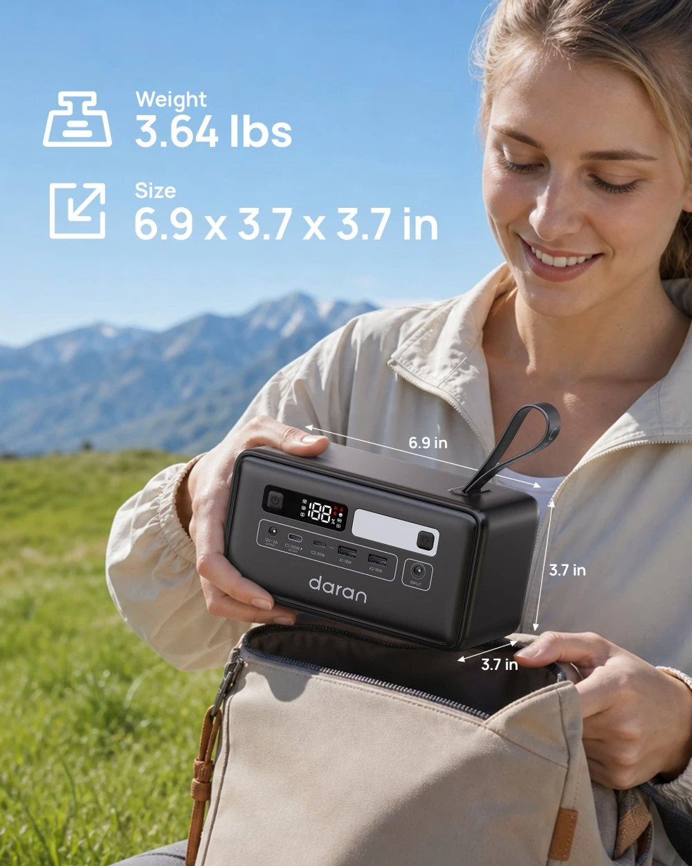 DaranEner Q200 Portable Power Station, 192Wh LiFePO4 Battery, 100W Bidirectional USB-C, Dual 18W USB-A, 60W DC Output, 100W Input, 60W Solar Input, LED Light, for Camping & Outdoor Use