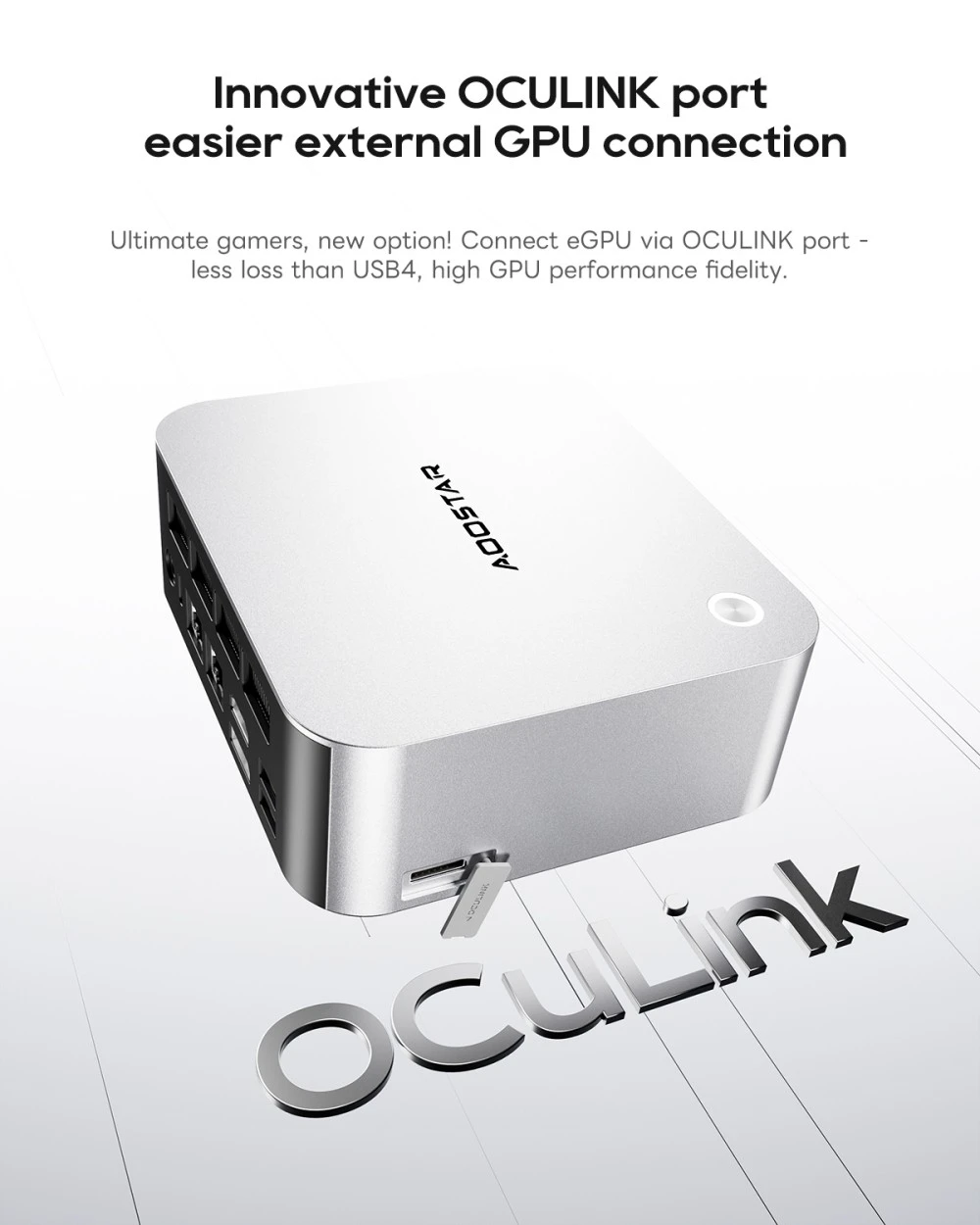 AOOSTAR MACO Mini PC, AMD Ryzen 7 H 255 Up to 4.9GHz Processor, Radeon 780M Graphics, 24GB DDR5 5600 RAM, 1TB PCIe 4.0 SSD, OCuLink eGPU Expansion, Dual 2.5G LAN, WiFi 6, USB4, Quad Display Support