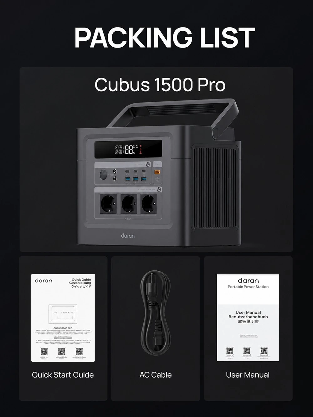 DaranEner Cubus 1500 Pro Portable Power Station, 1152Wh LiFePO4 Battery, 1500W AC Output, 1800W Surge Power, 13 Ports, 3500+ Cycles, 100W USB-C PD, for Camping, RV & Home Backup