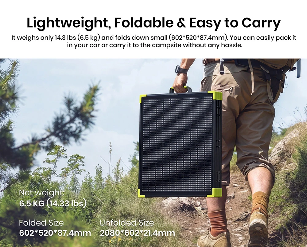 FOSSiBOT SP200 Pro Bifacial Portable Solar Panel, 200W Power, 25% Solar Conversion Efficiency, 10–15% Rear-Side Power Gain, IP67 Waterproof, Foldable Design, MC4 to XT60 Cable, Series & Parallel Connection