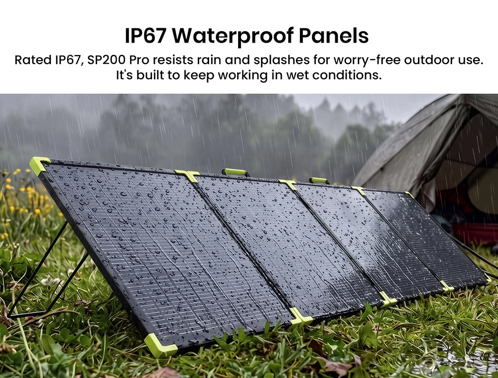 FOSSiBOT SP200 Pro Bifacial Portable Solar Panel, 200W Power, 25% Solar Conversion Efficiency, 10–15% Rear-Side Power Gain, IP67 Waterproof, Foldable Design, MC4 to XT60 Cable, Series & Parallel Connection