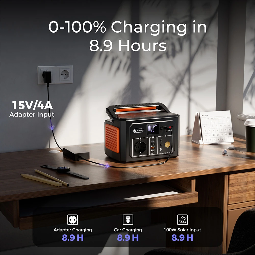 Flashfish K53 Portable Power Station, 400Wh Capacity, 109200mAh Lithium-ion Battery, 400W AC Output, 8 Outputs, QC3.0 USB-A/USB-C, 15V/4A DC Input, 3 Charging Methods, Built-in LED Light