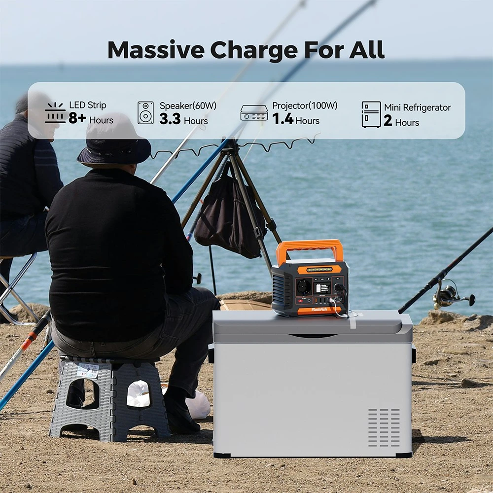 Flashfish P66A Portable Power Station, 144.3Wh Capacity, 39000mAh Battery, 200W AC Output, 8 Outputs, 18W USB-A/USB-C QC, 13–22V Solar Input, 3 Charging Methods, Built-in LED Light